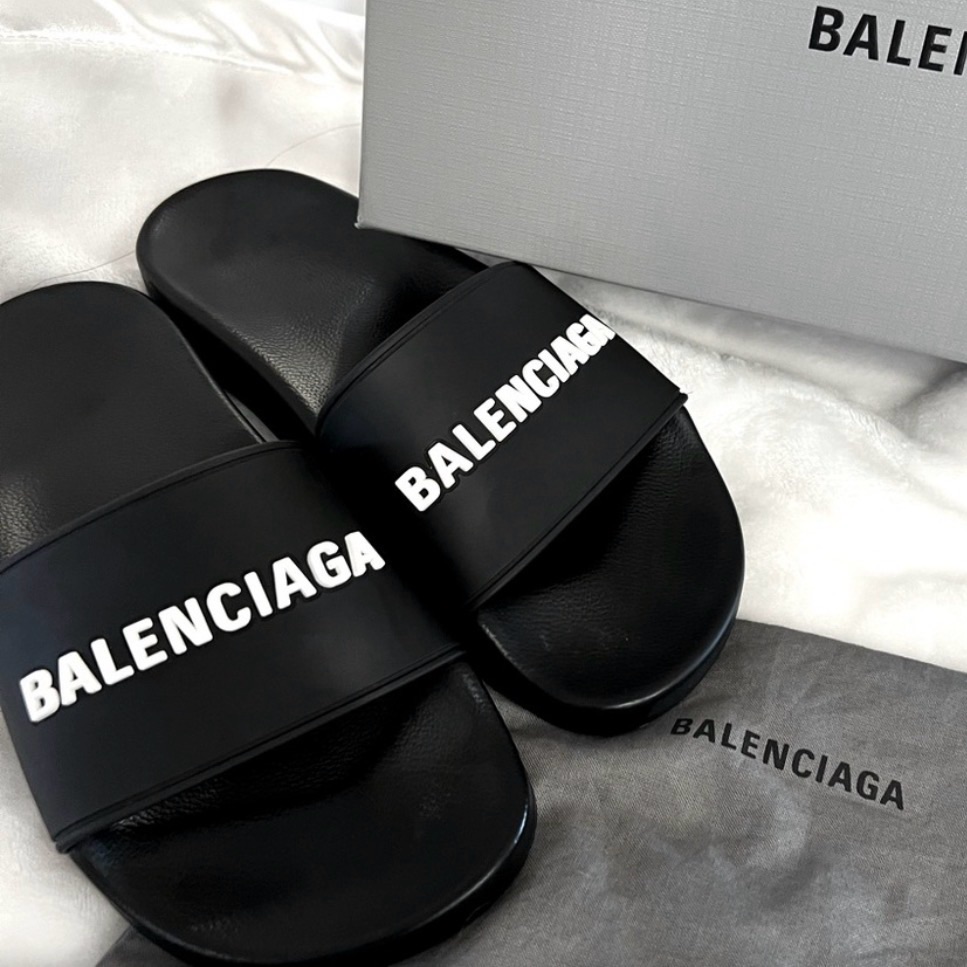 Balenciaga Black And White Rubber Slides